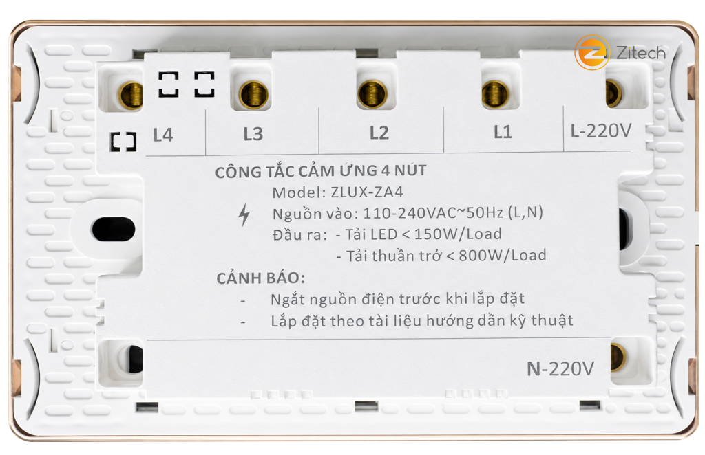 Công tắc cảm ứng 4 nút – ZLUX-ZA4